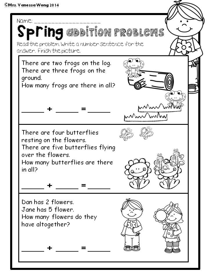 Spring addition Spring Math and Literacy No Prep Kindergarten Word