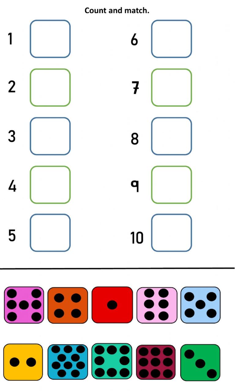 Numbers 110 activity for Preschool, Kindergarten, Grade 1