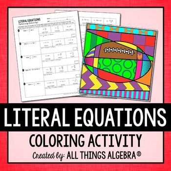 Answer Key Literal Equations Coloring Activity Worksheet Answers Football
