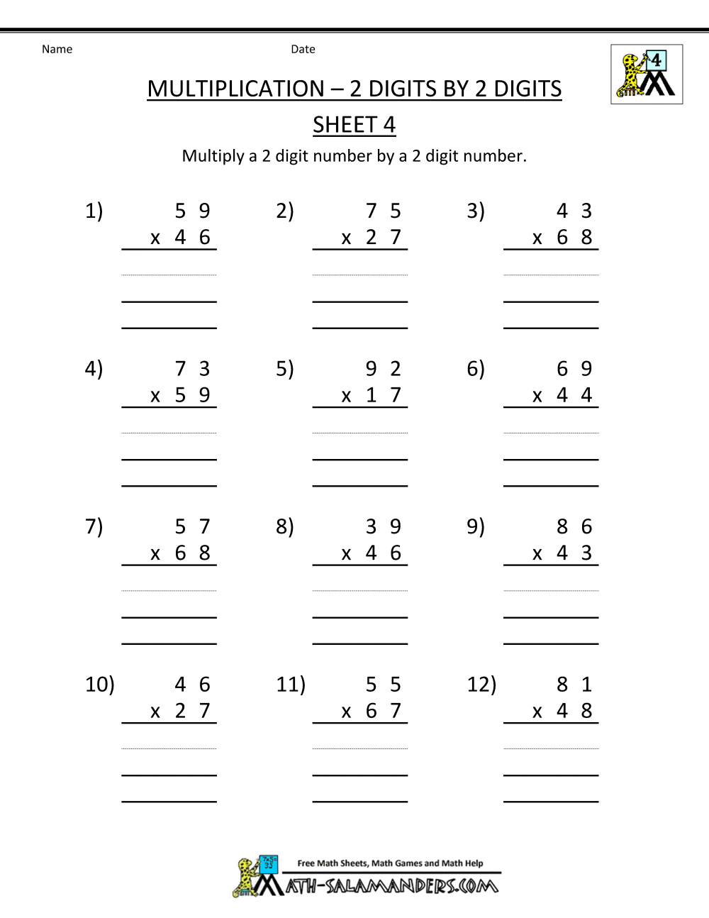 4th Grade Multiplication Sheets Grade 4