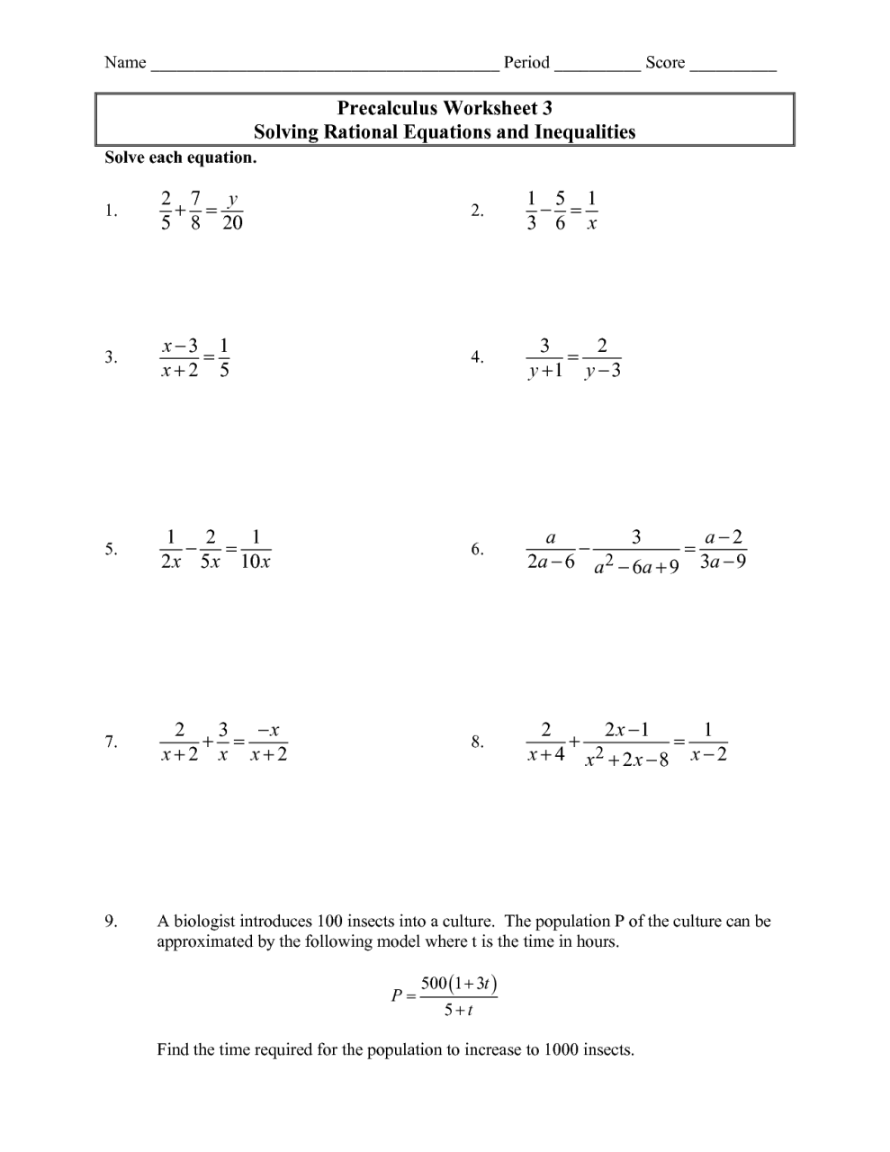 Solving Linear Equations Worksheets Grade 8
