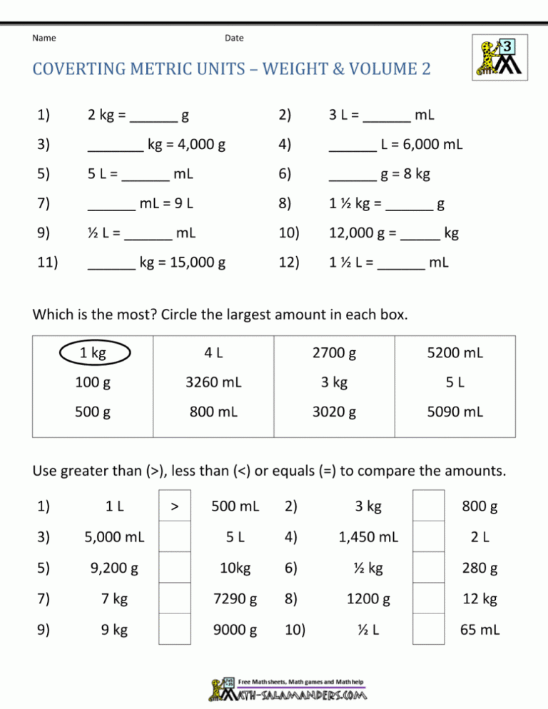 Math Worksheets Grade 5 Measurement