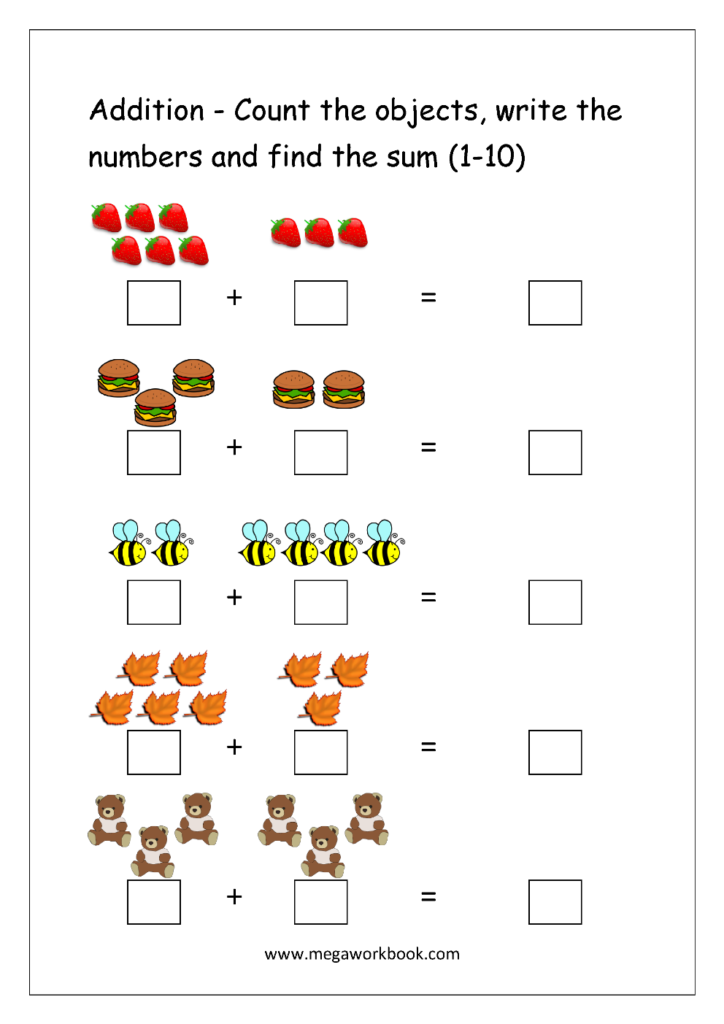 Addition Worksheets Math addition worksheets, Kindergarten addition