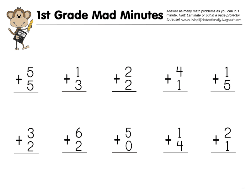 Mad Minute 1st grade.PDF Google Drive Math addition worksheets