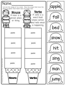 Fall Math and Literacy Packet (1st Grade) Nouns and verbs worksheets