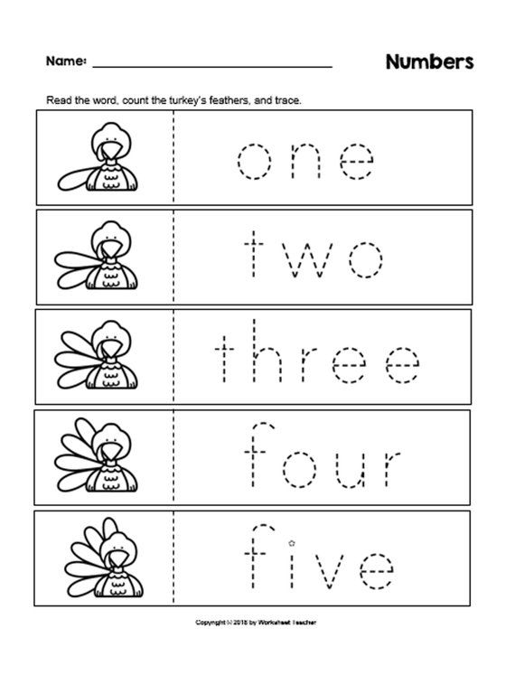 2 Numbers Trace the Words Thanksgiving Turkey B&W Worksheets Preschool