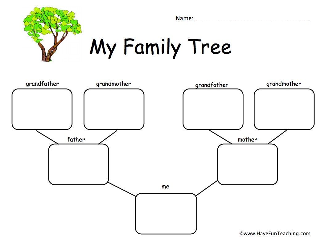 Kindergarten Family Tree Worksheet For Grade 1