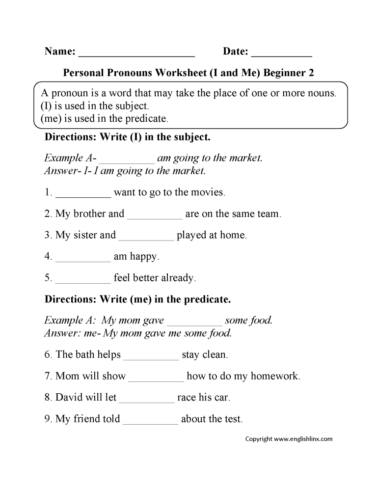 Personal Pronouns Worksheet Grade 5 Pdf