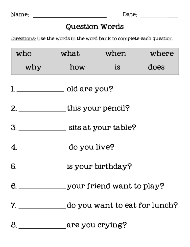 Wh Questions Worksheets Grade 4 Pdf
