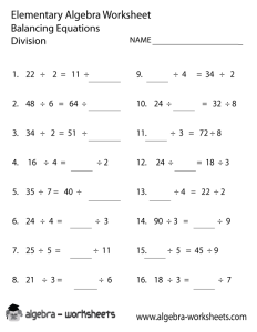 Division Elementary Algebra Worksheet Elementary Algebra Pinterest