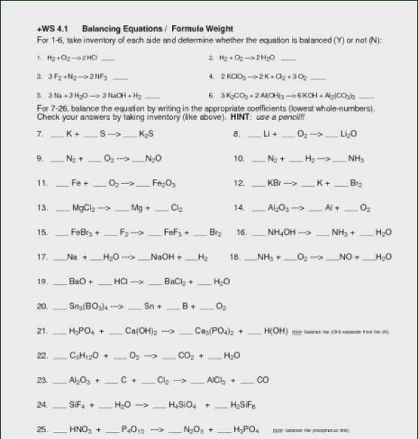 Chemistry Balancing Equations Worksheet 1 Answer Key
