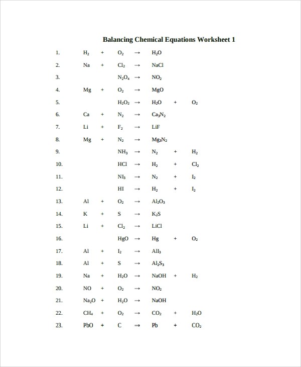 FREE 9+ Sample Balancing Equations Worksheet Templates in PDF MS Word