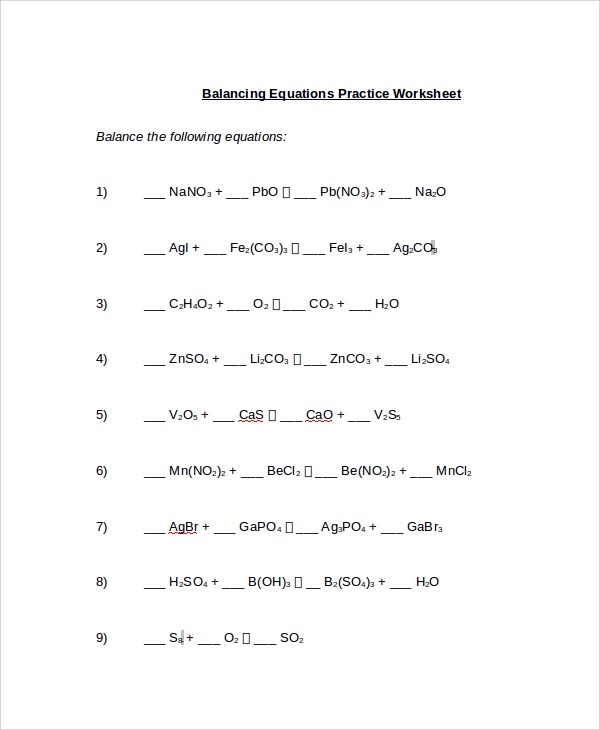 Balancing Equations Worksheet Answer Sheet