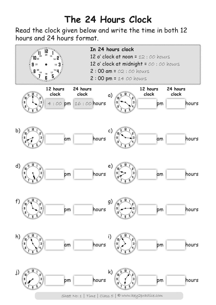 Maths Worksheets Grade 5 Chapter Time key2practice Workbooks