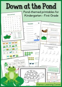 Down at the Pond Worksheet Packet for Kindergarten and First Grade