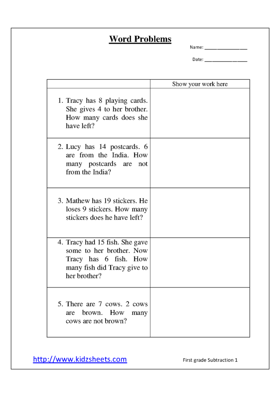 First Grade Math Word Problems Addition And Subtraction word problems