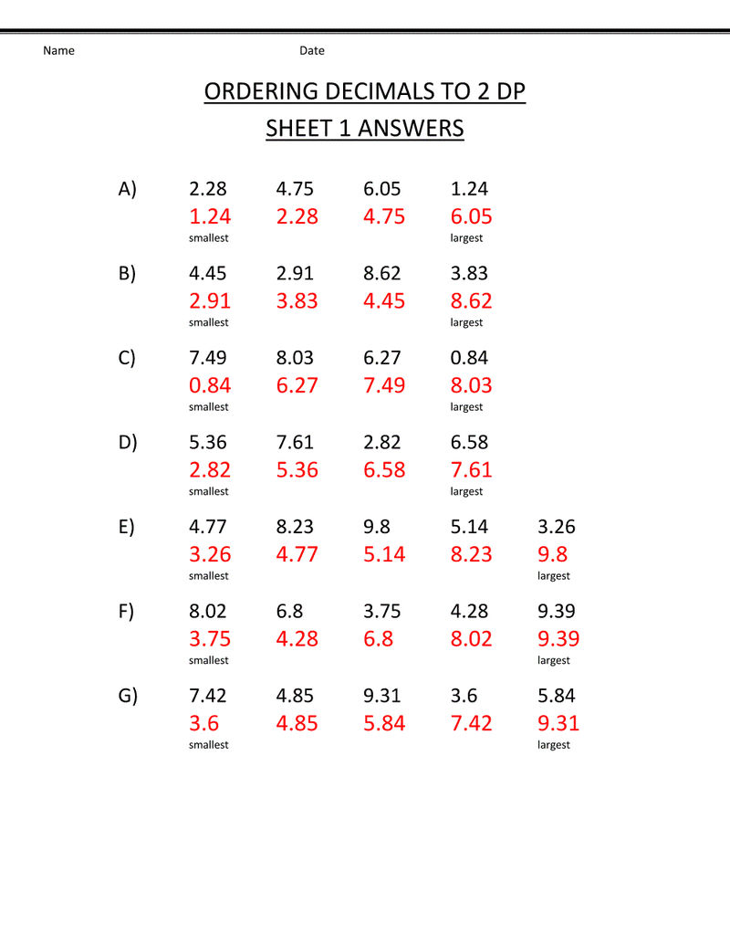 Math Worksheets Grade 6 With Answers
