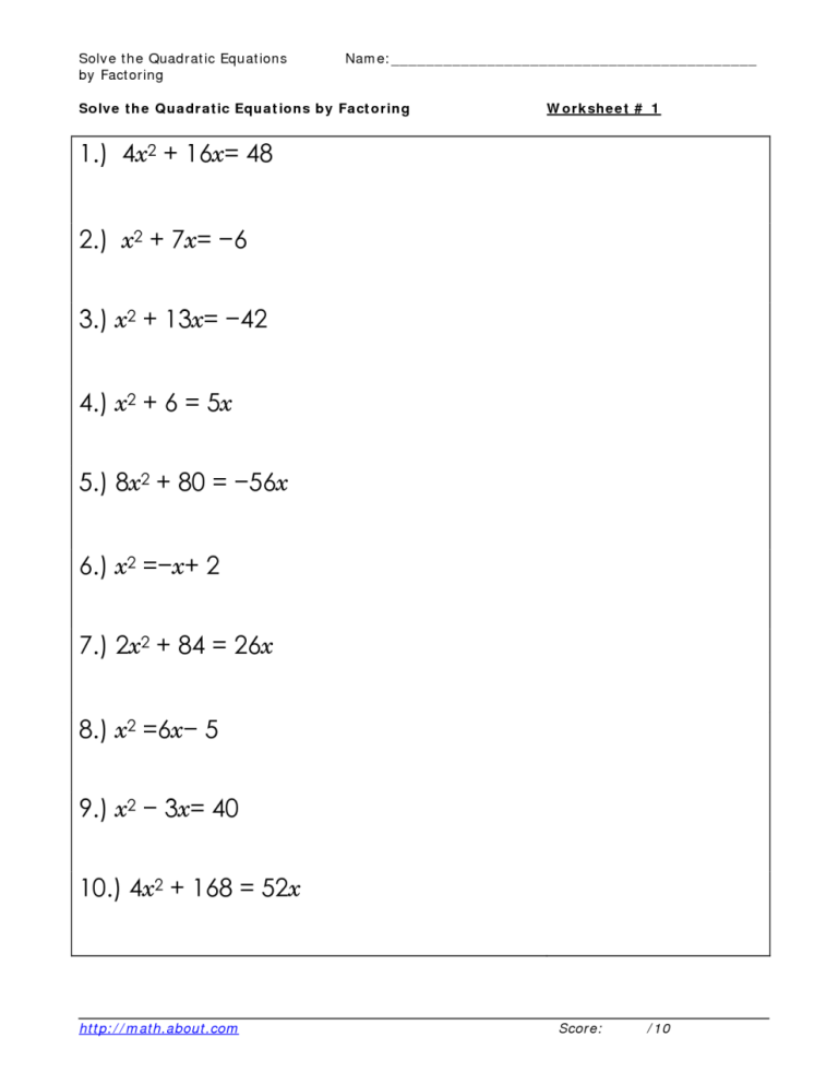 Linear Equations Worksheets With Answers