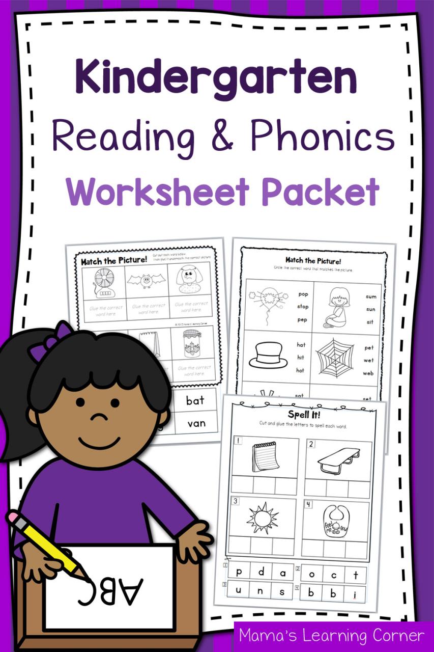 Kindergarten Reading and Phonics Worksheet Packet Mamas Learning Corner