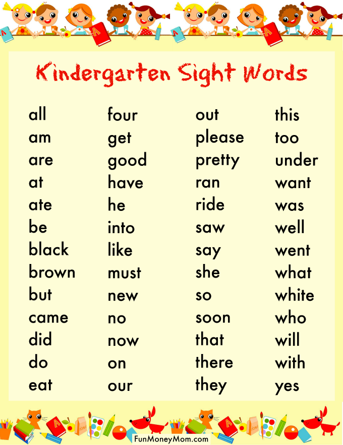 word Kindergarten Sight Word List
