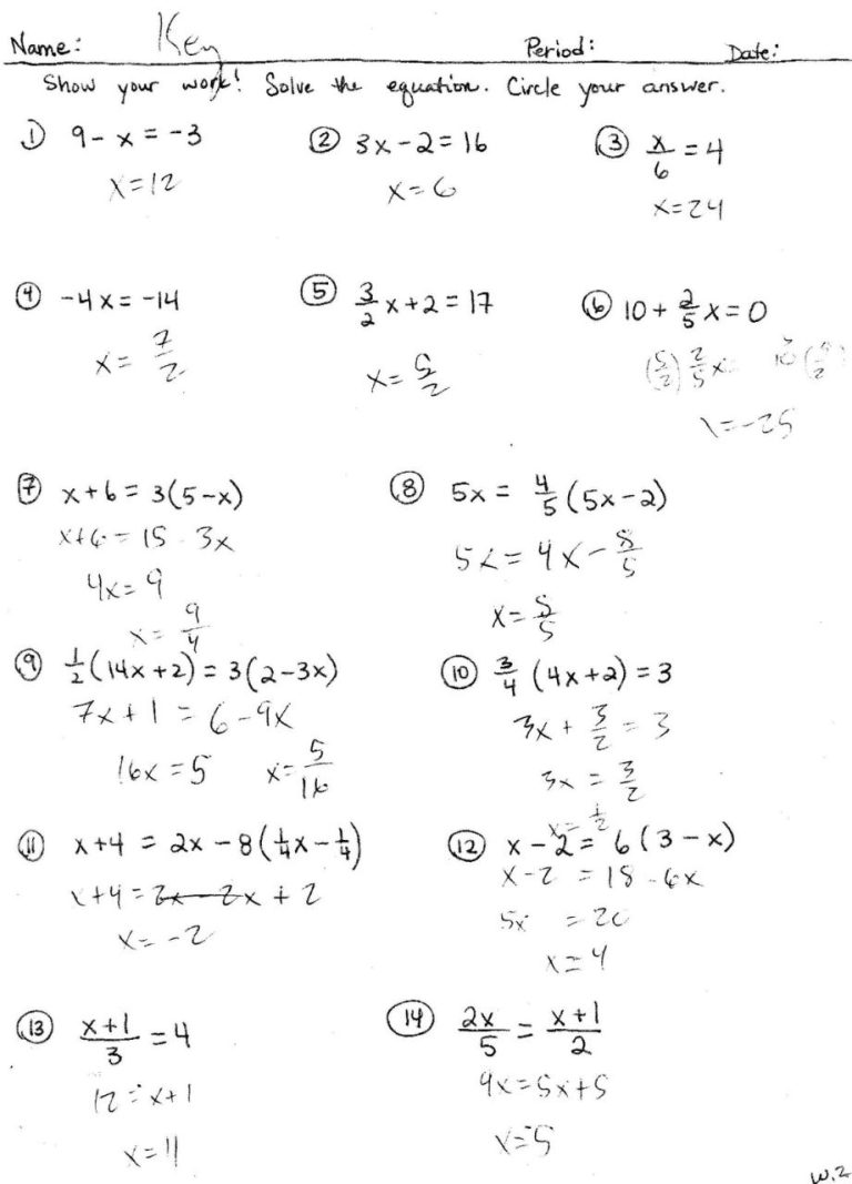 Literal Equation Worksheet Answer Key