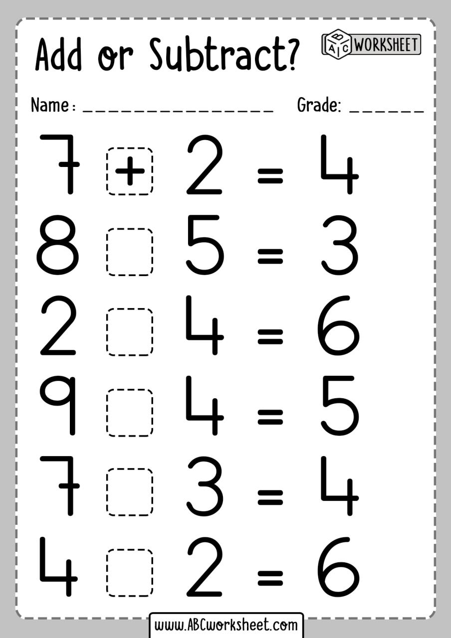 Adding or Subtracting Math Worksheets