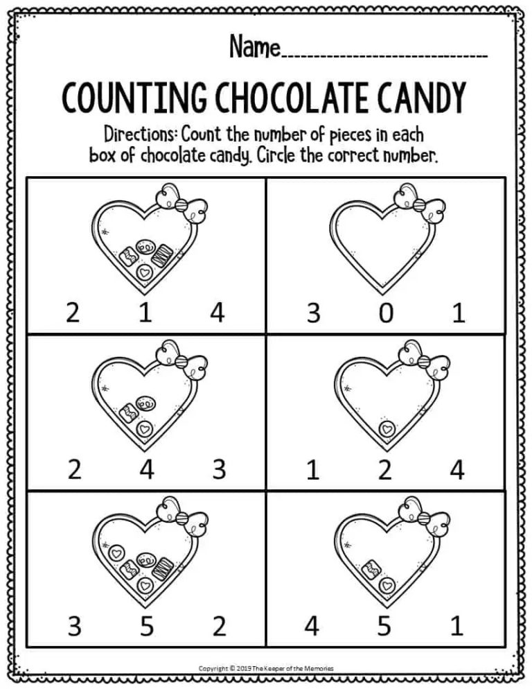 Valentine Math Worksheets For Kindergarten