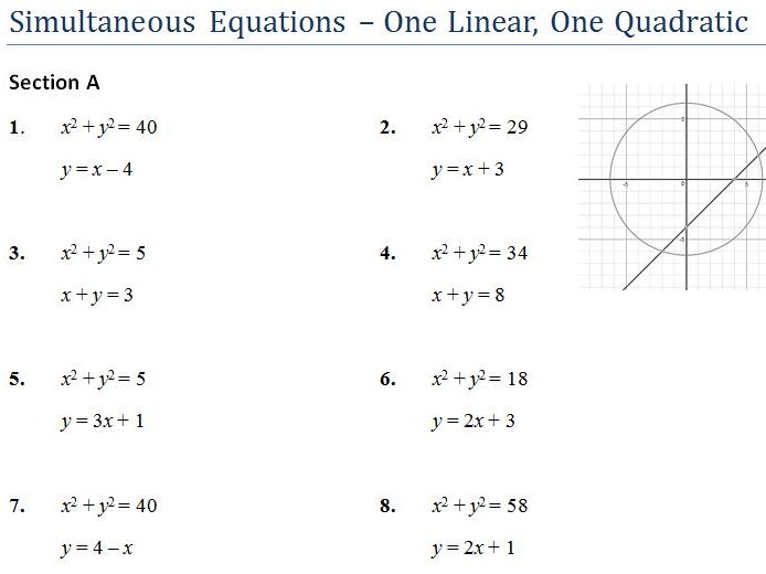 Solving Linear And Quadratic Simultaneous Equations Tes Tessshebaylo