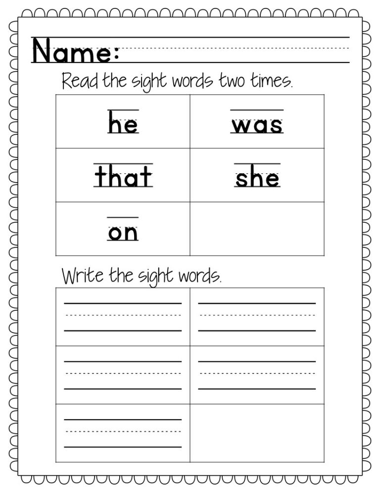Teaching Sight Words Kindergarten Worksheets