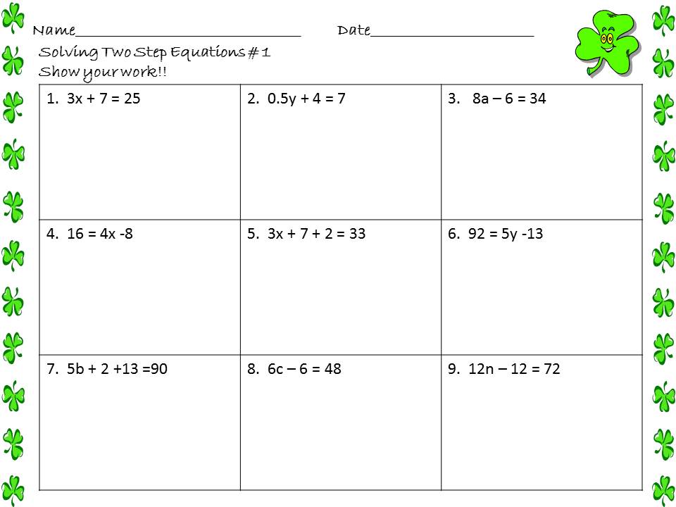 2 Step Equations Worksheet 8Th Grade
