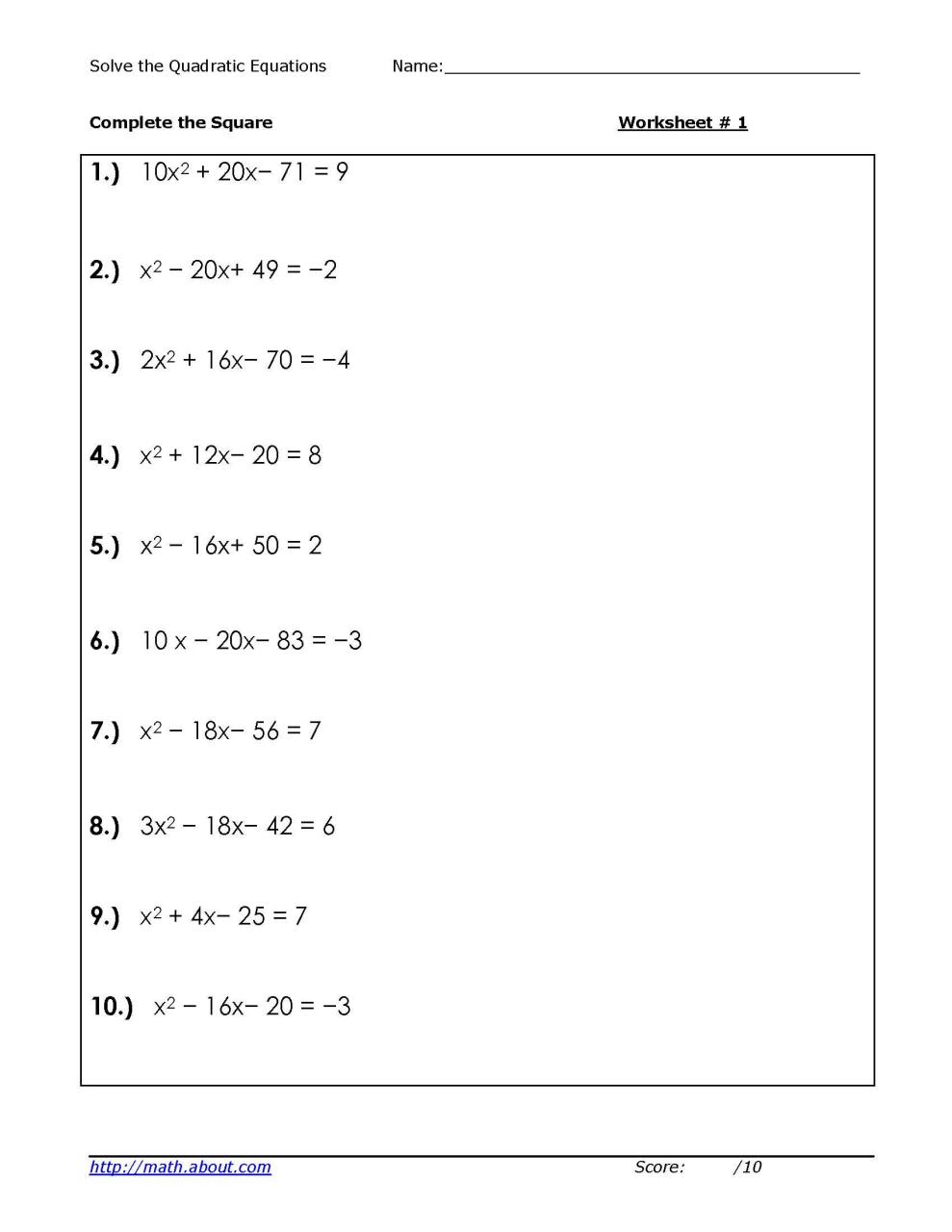 Solving Quadratic Equations By Factoring Worksheet Answer Key With Work