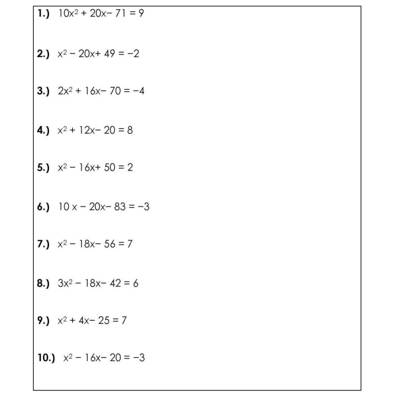 Solving Simple Quadratic Equations Worksheet Pdf
