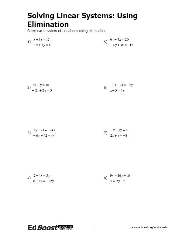 System Of Equations Worksheet With Answers Pdf