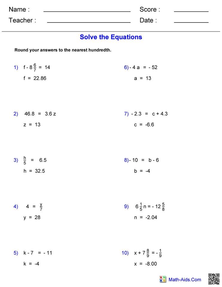 2 Step Equations Worksheet Tes