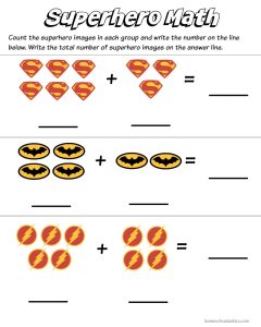 Superhero Math Kindergarten Addition Worksheet Printables Homeschool