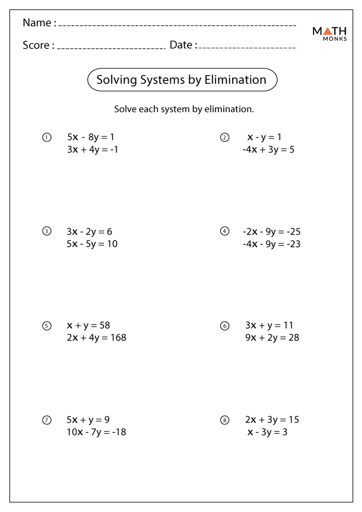 Solving Systems Of Equations By Elimination Worksheet Steps