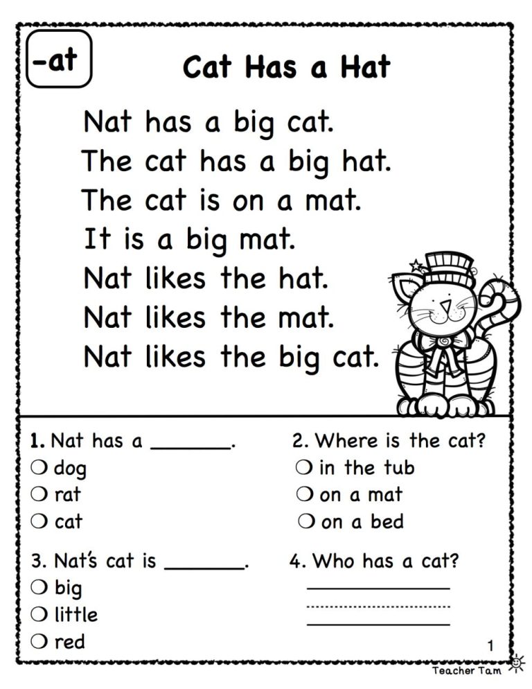 Reading Worksheets For Kindergarten And First Grade