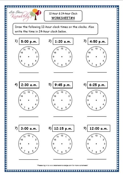 Printable 4th Grade Clock Worksheets