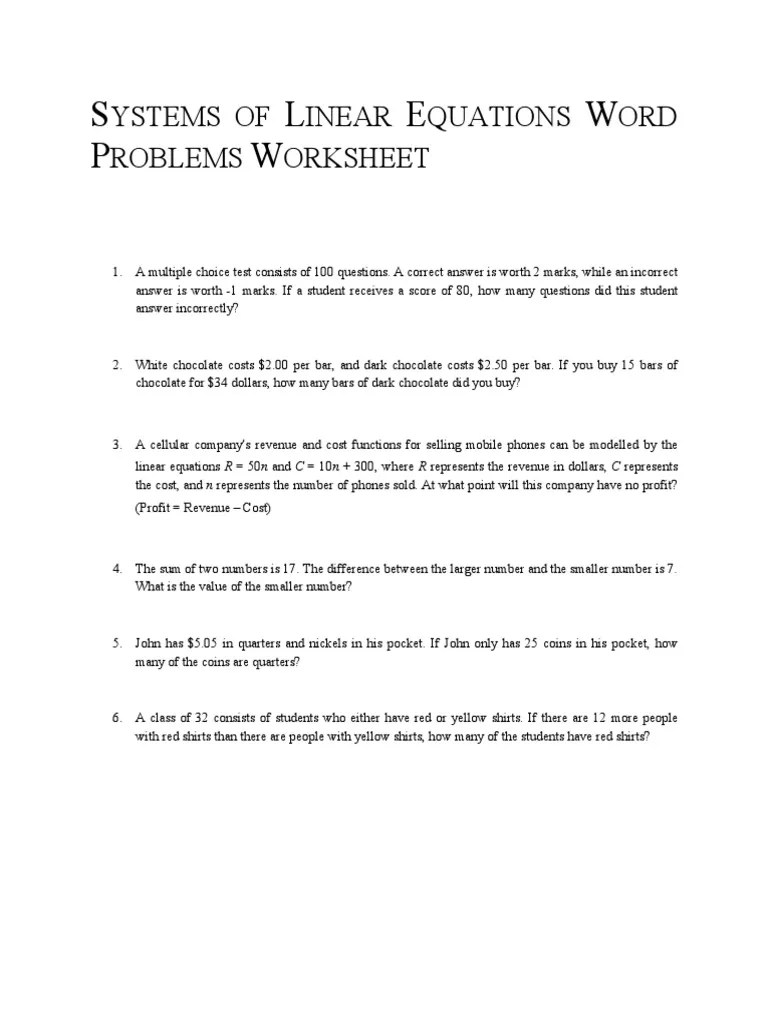 Graphing Linear Equations Word Problems Worksheet Pdf