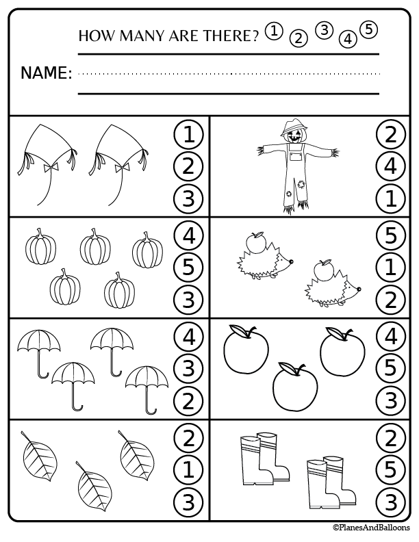 Fall preschool worksheets FREE printable pdf Planes & Balloons Fall