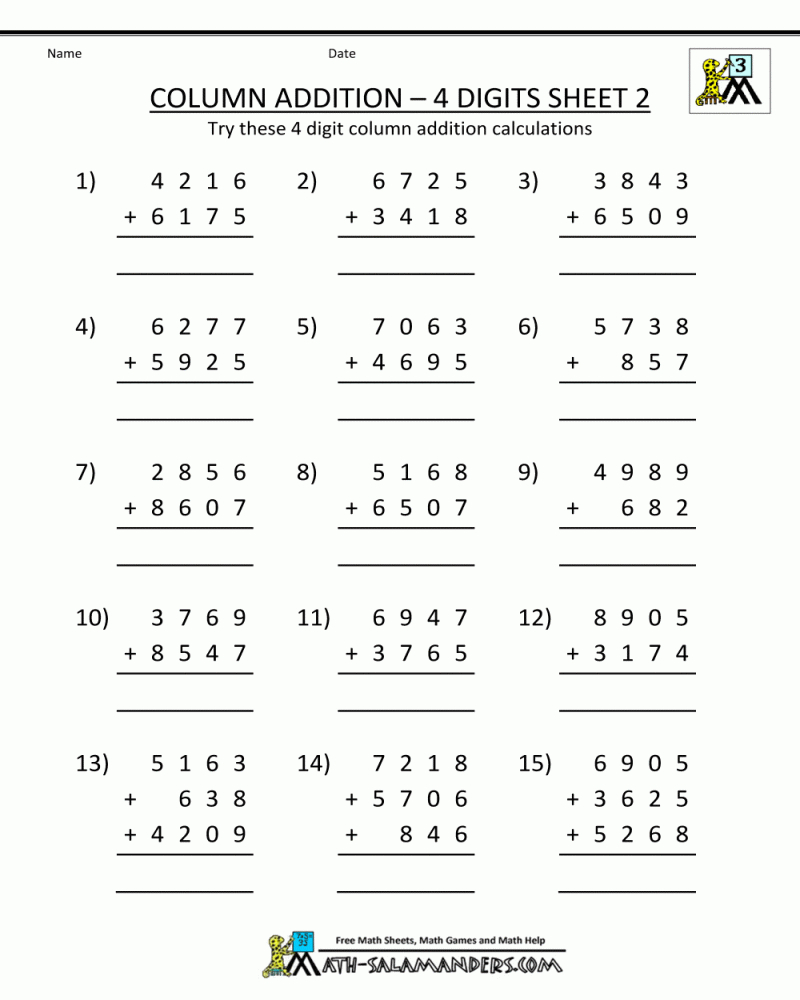 Addition Worksheet Grade 3 Math Worksheets Printable