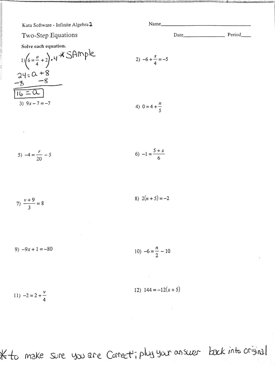 Solving Multi Step Equations Worksheet Answers Algebra 2 With Work