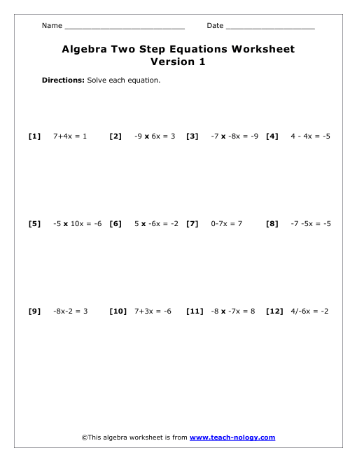 Algebra 1 Solving 2 Step Equations Worksheets Tessshebaylo