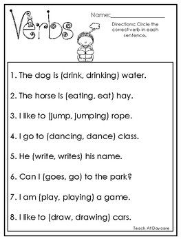 Beginner First Grade Verbs Worksheet For Grade 1