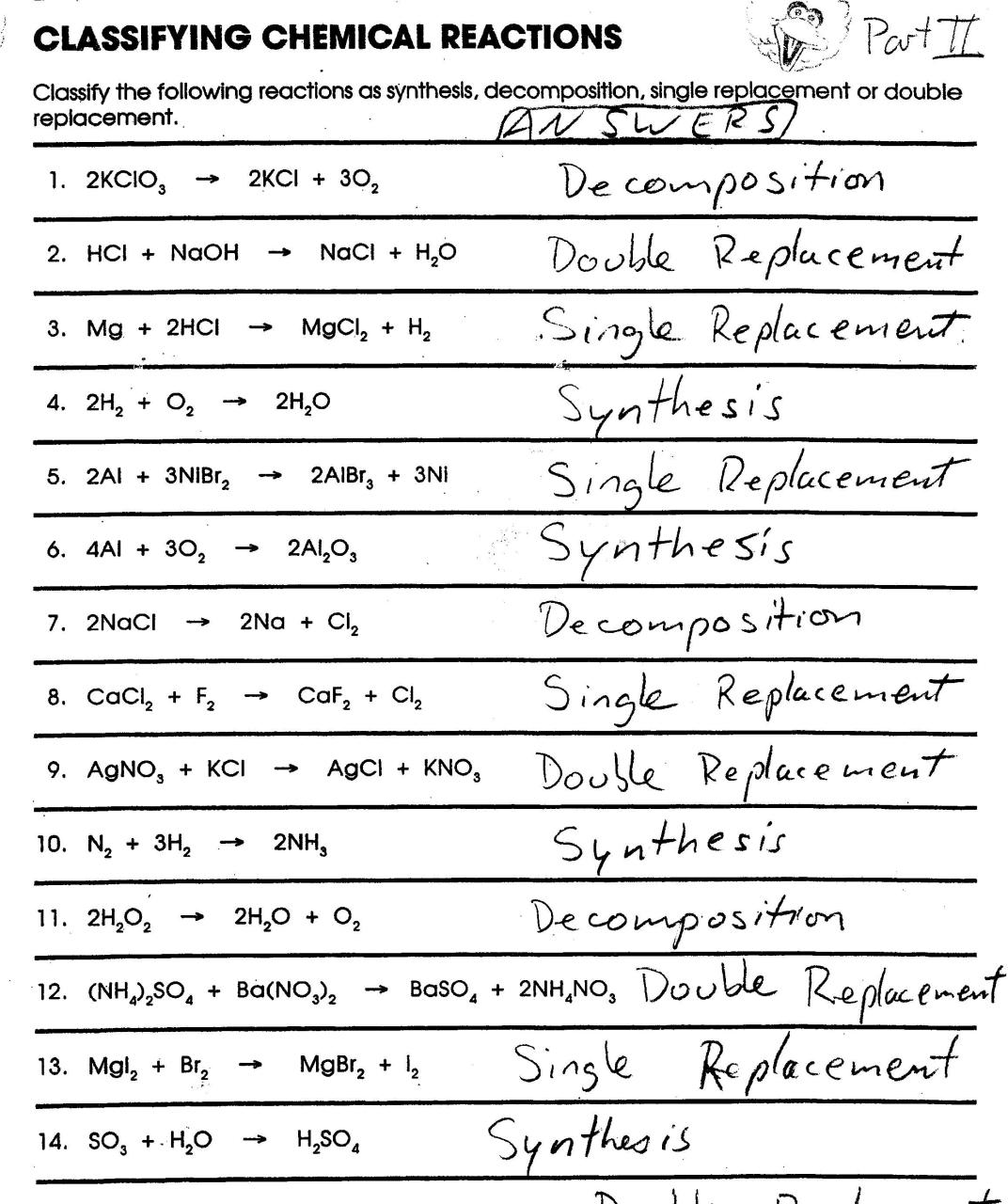Classifying Chemical Equations Worksheets Chemical equation, Chemical