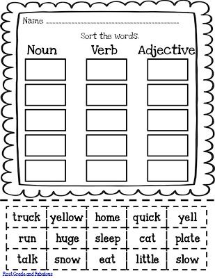 2nd Grade Nouns Adjectives Verbs Worksheet