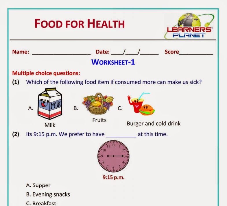 Evs Food Worksheets For Grade 1