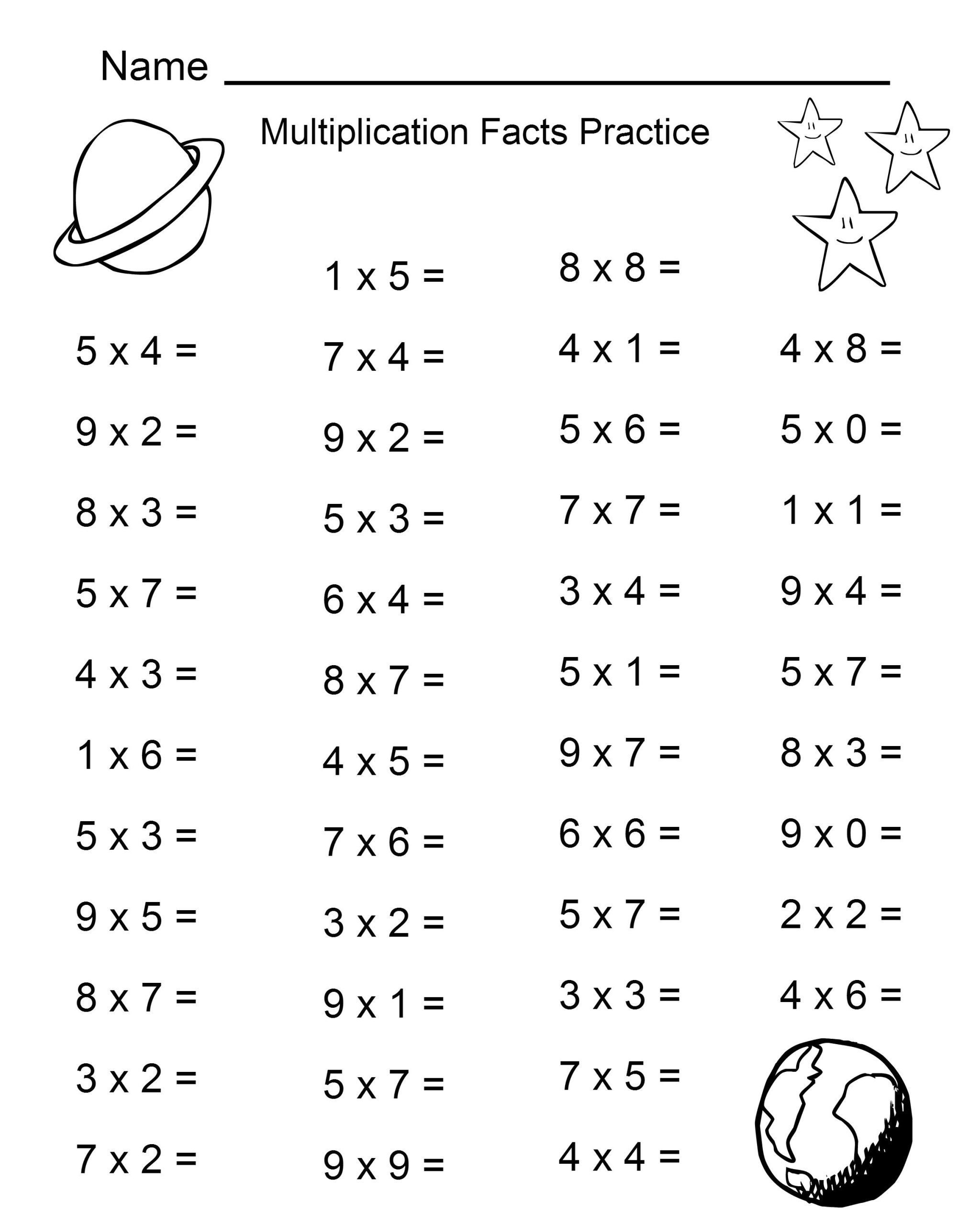 Free Multiplication Sheets For 4th Grade