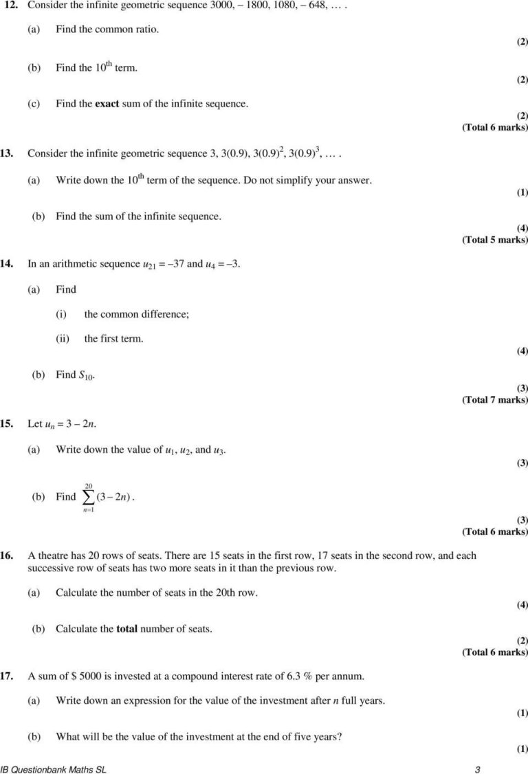 Arithmetic Sequence Word Problems Worksheet With Answers