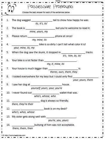 Personal And Possessive Pronouns Worksheet Answers